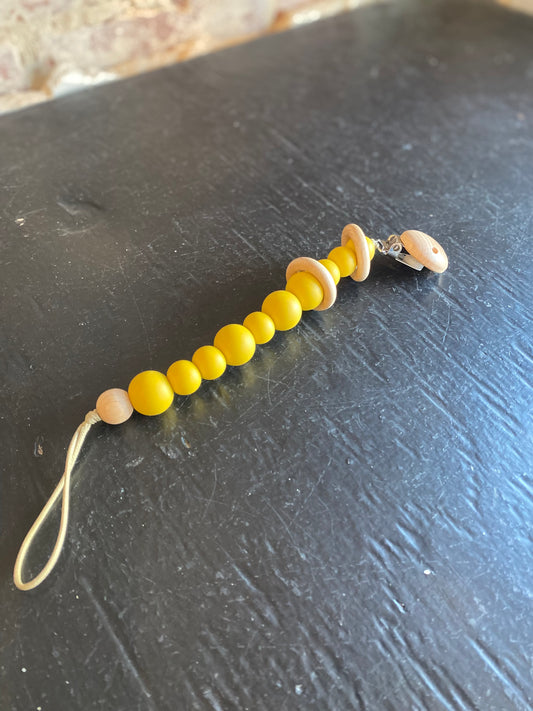 Beaded Pacifier Clip - Mustard