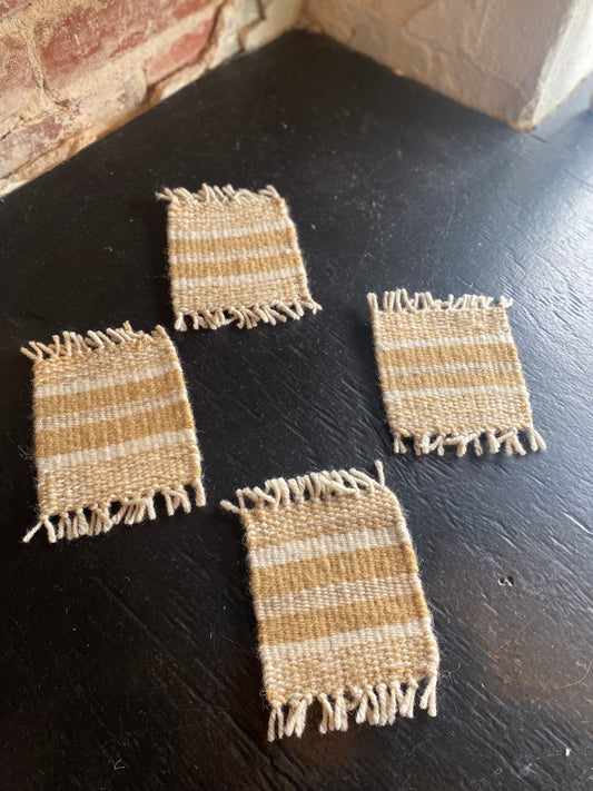 Abstract Woven Coasters - Tan/White