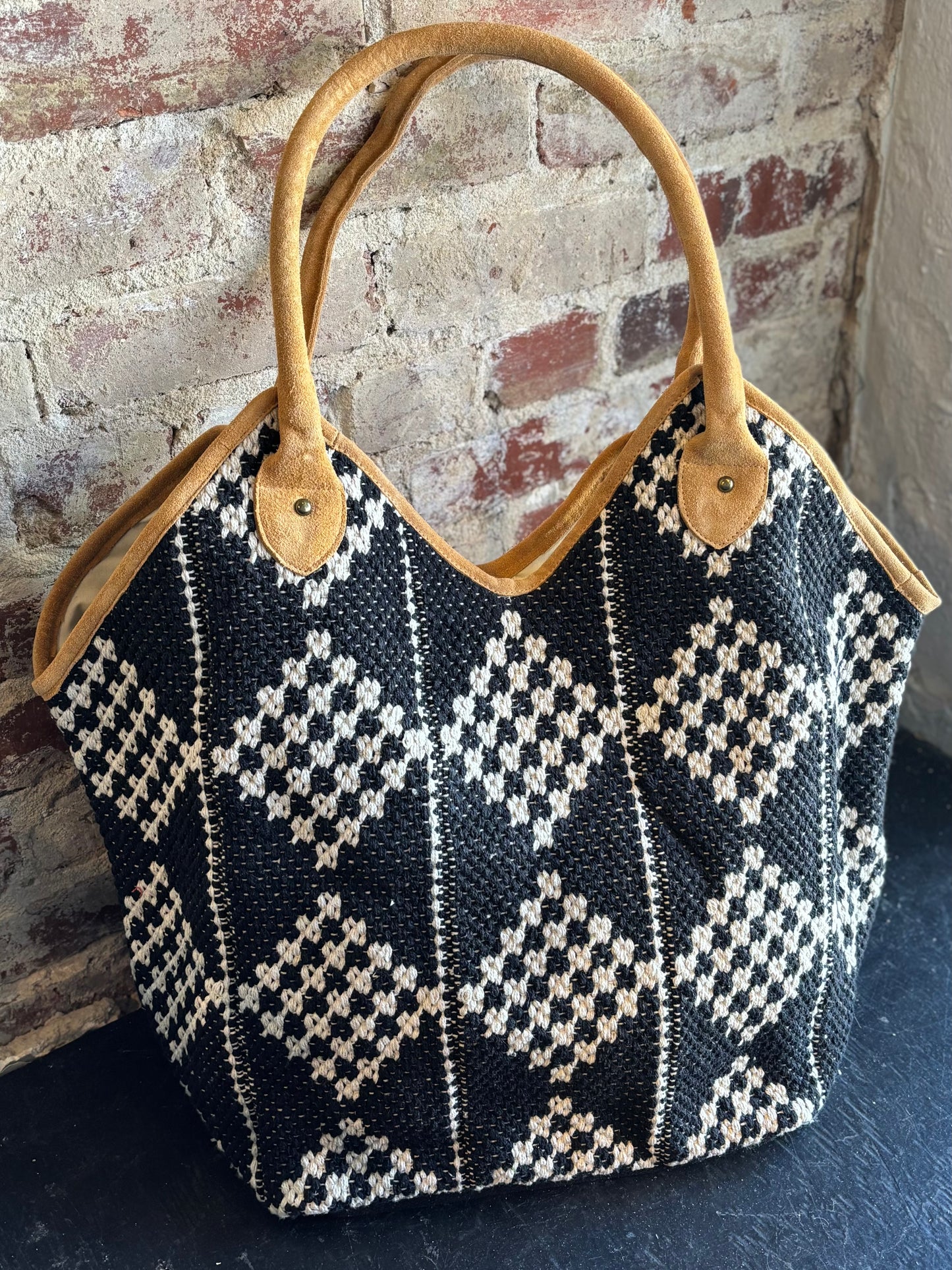 Cotton Diamond Tote - Black/White