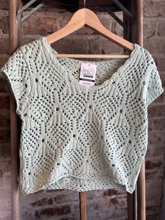 Cap Sleeve Crochet Sweater - Light Mint