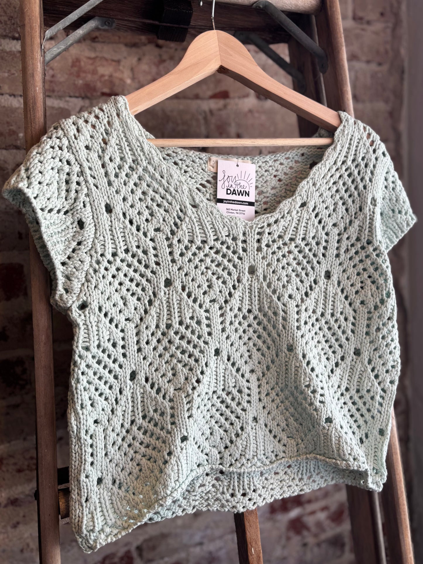 Cap Sleeve Crochet Sweater - Light Mint