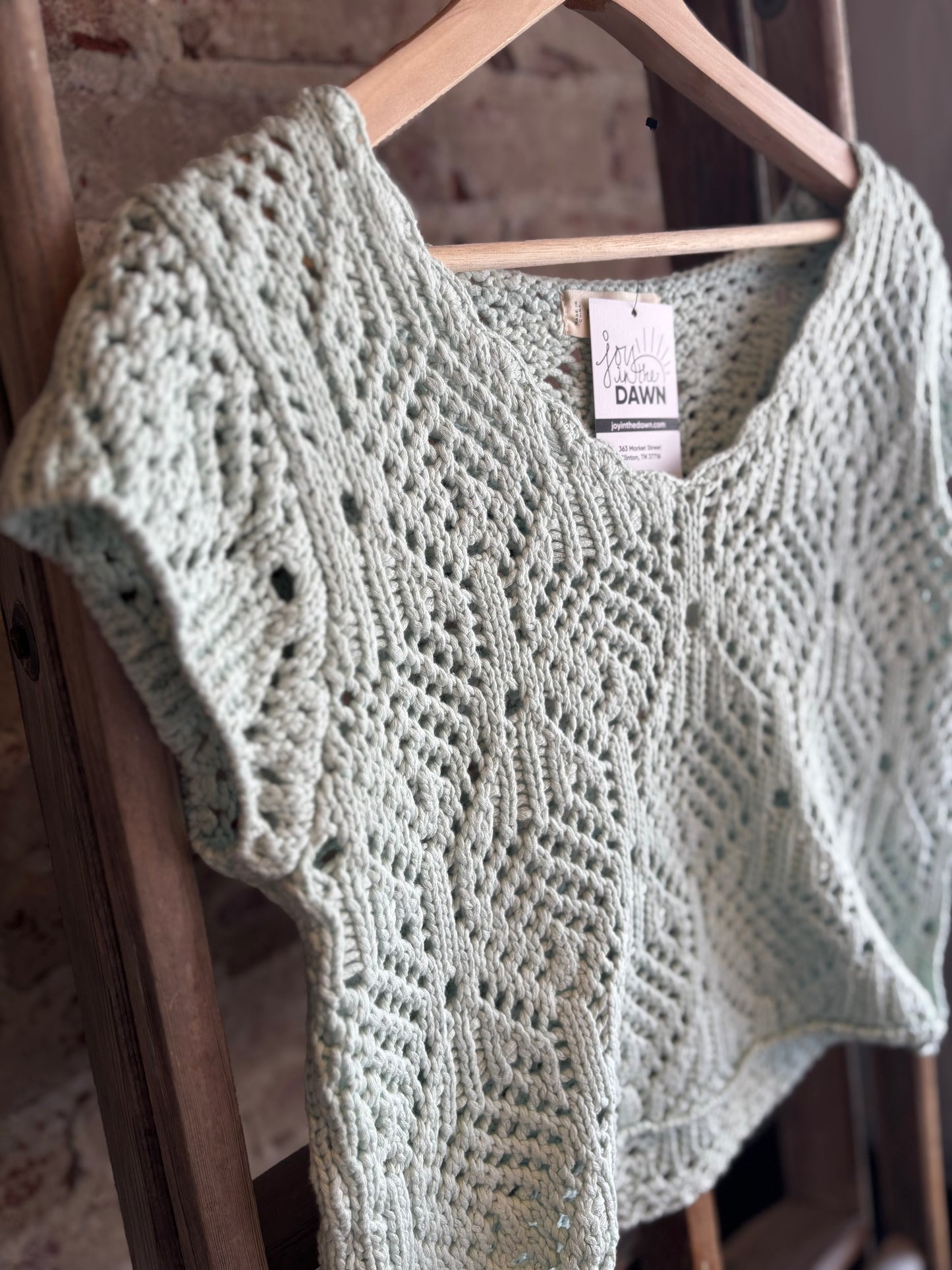 Cap Sleeve Crochet Sweater - Light Mint