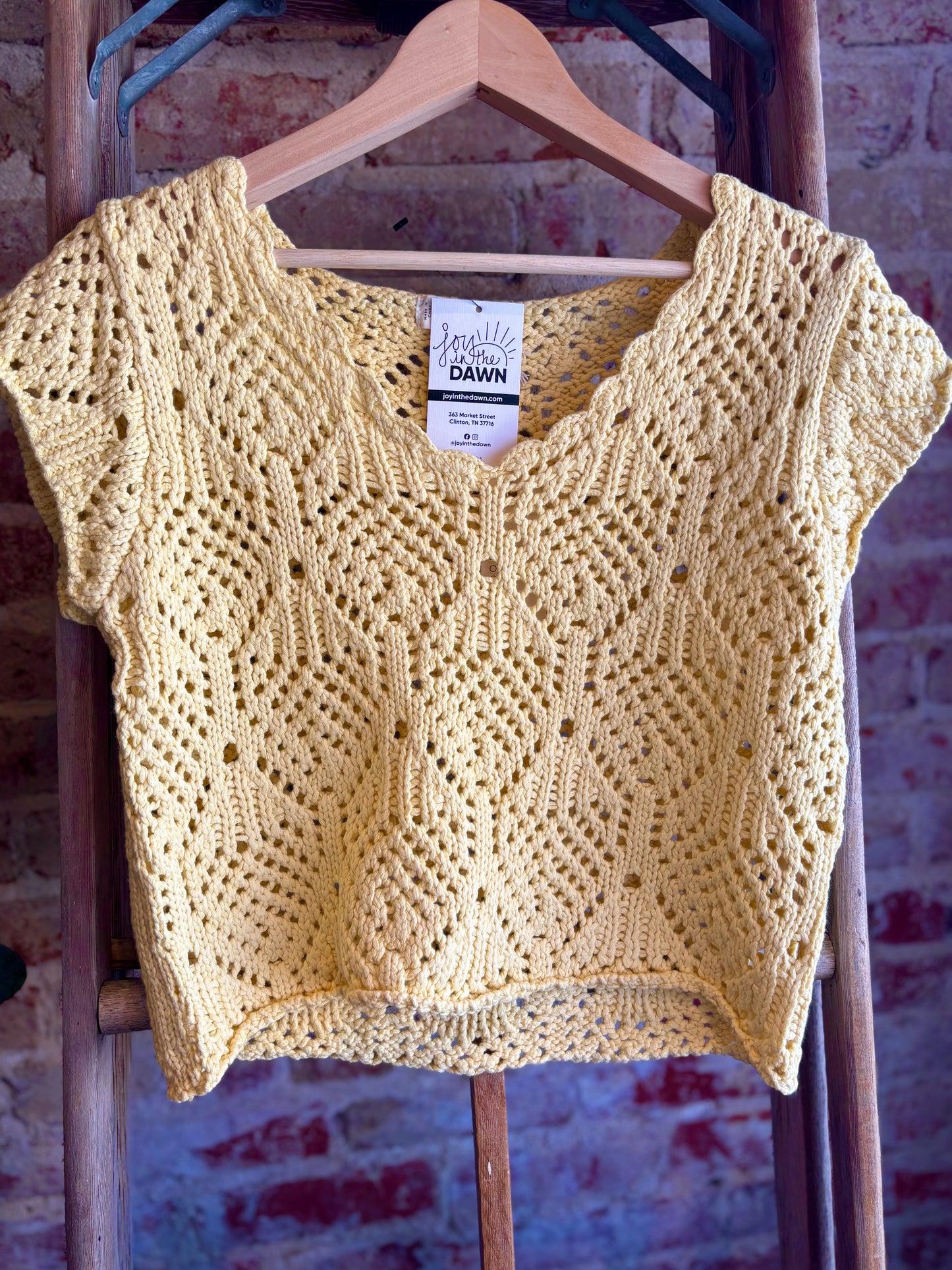 Cap Sleeve Crochet Sweater - Yellow