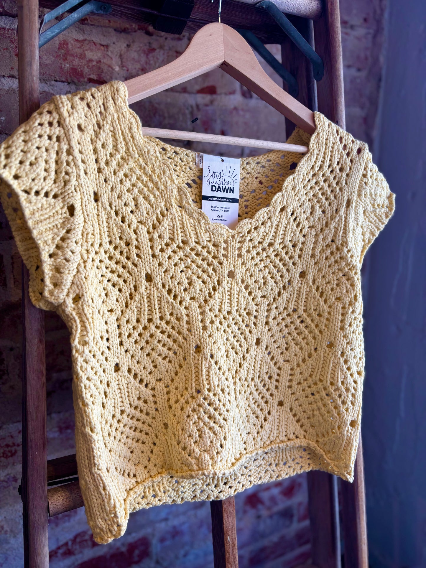 Cap Sleeve Crochet Sweater - Yellow