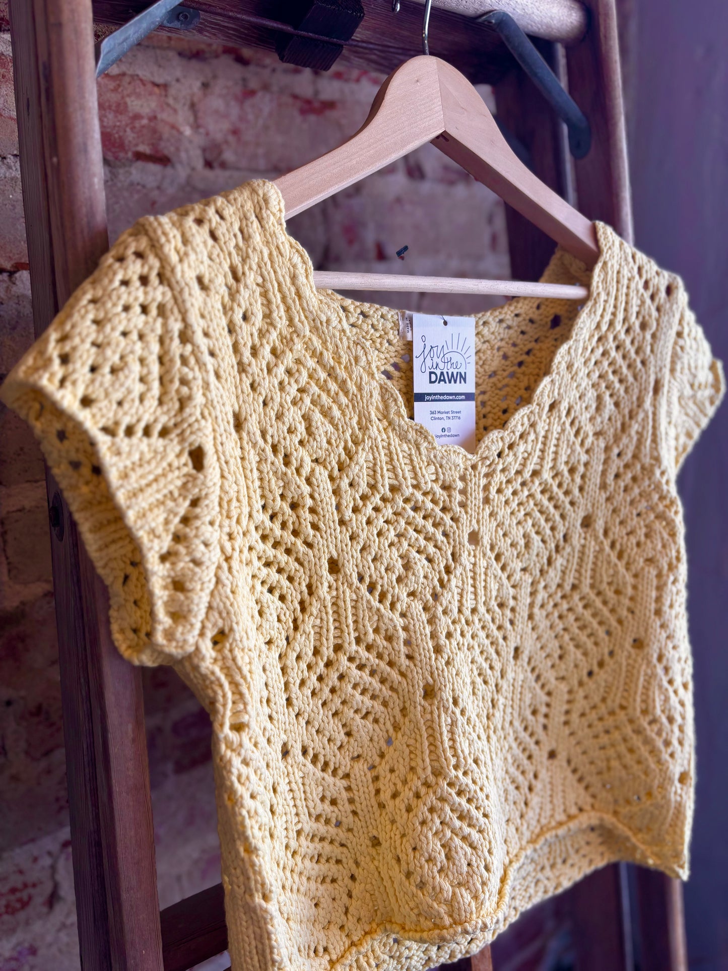 Cap Sleeve Crochet Sweater - Yellow