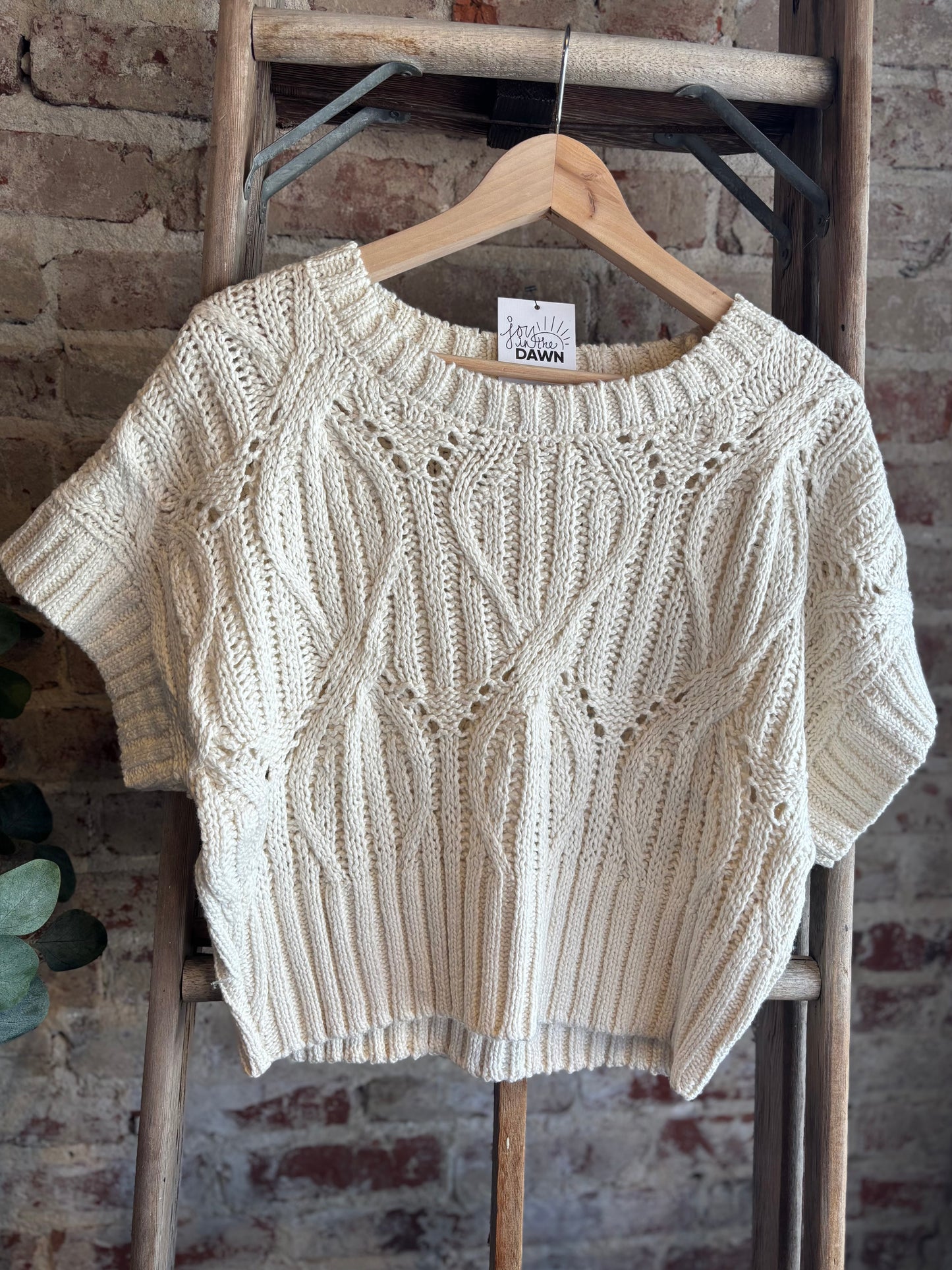 Short Sleeve Crochet Sweater - Cream