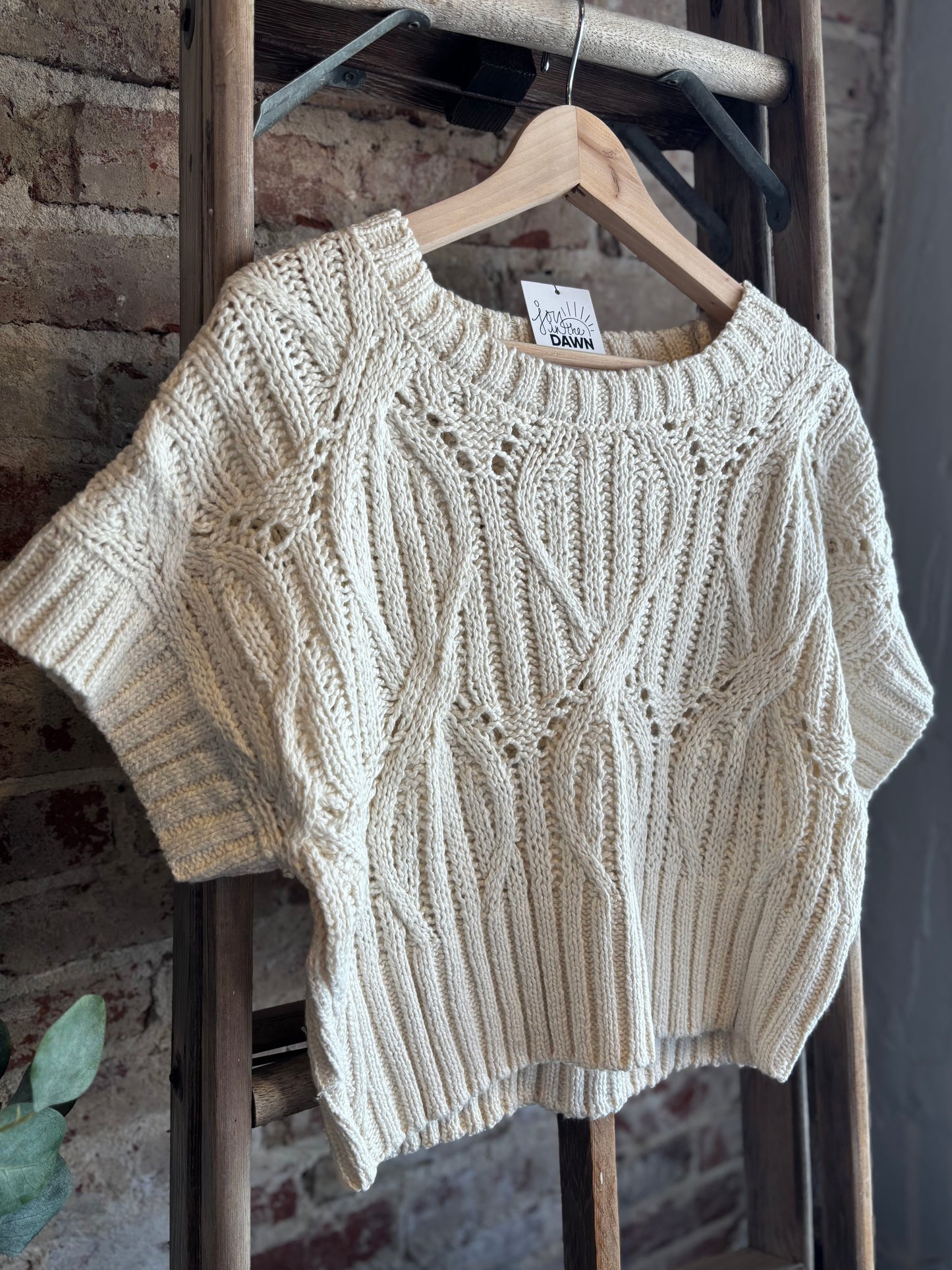 Short Sleeve Crochet Sweater - Cream