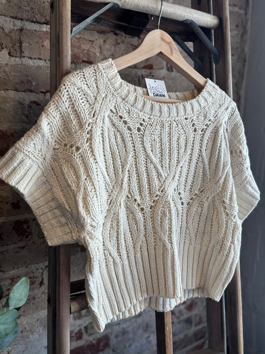 Short Sleeve Crochet Sweater - Cream