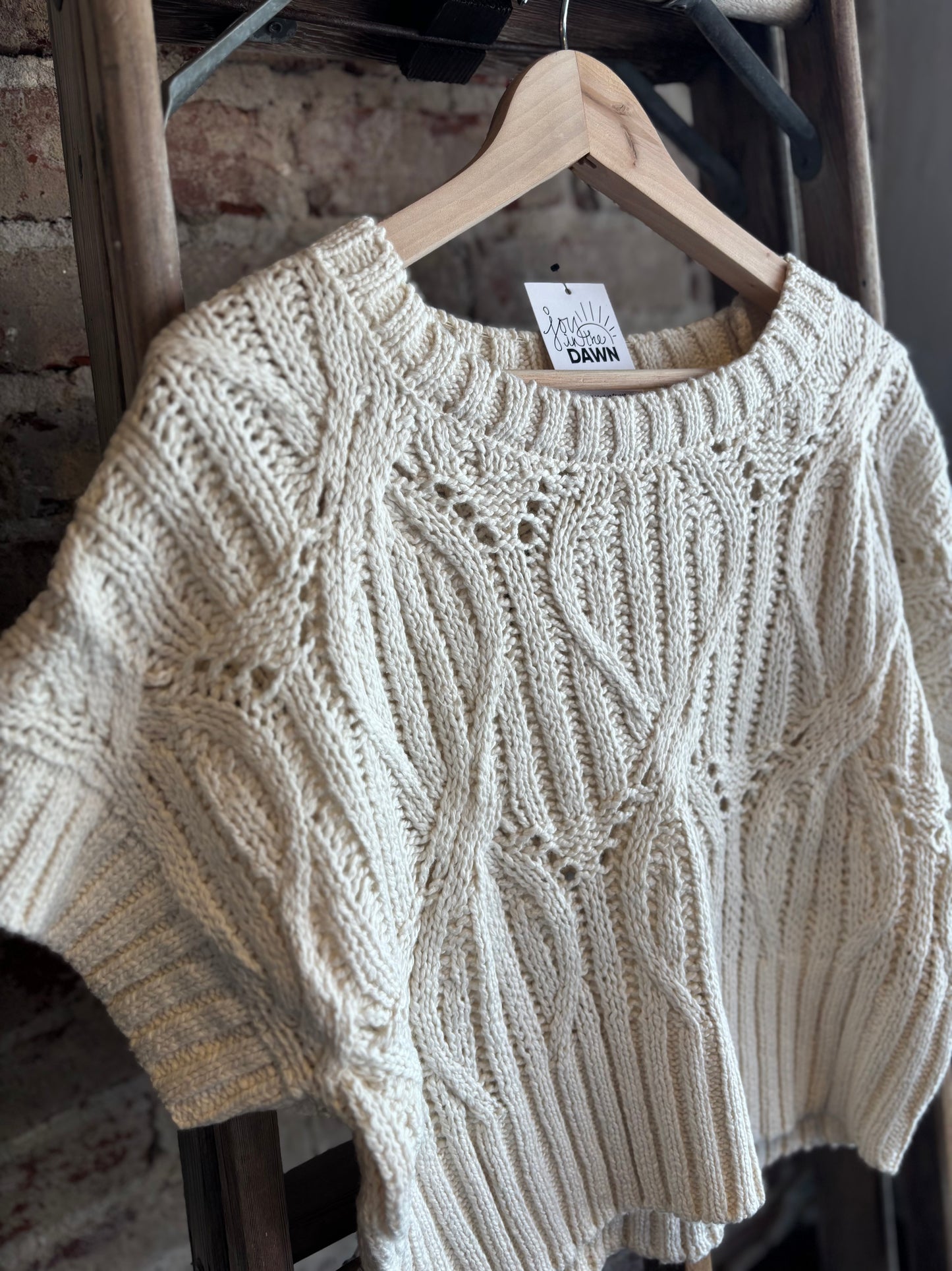 Short Sleeve Crochet Sweater - Cream