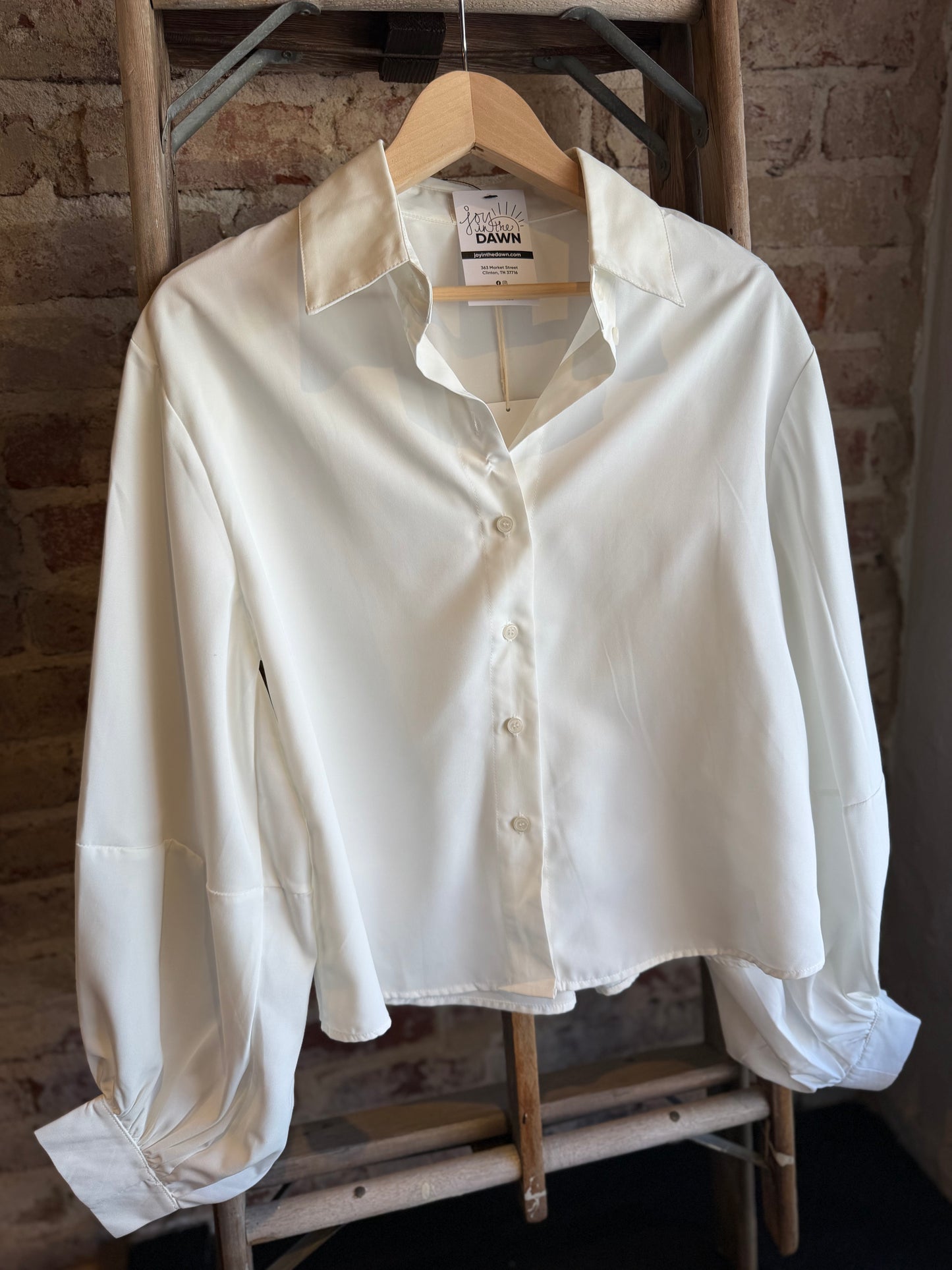 White Balloon Sleeve Blouse