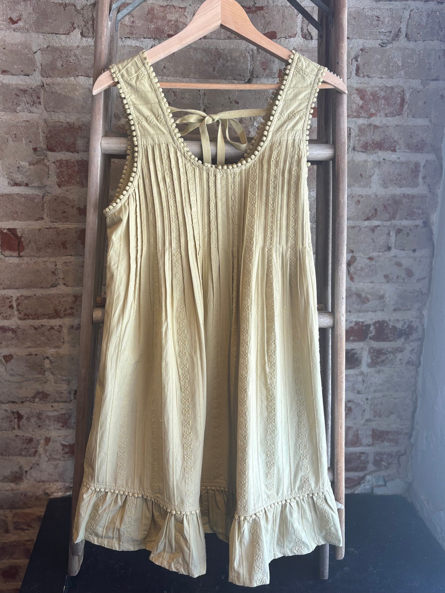Textured Pintuck Mini Dress - Light Olive