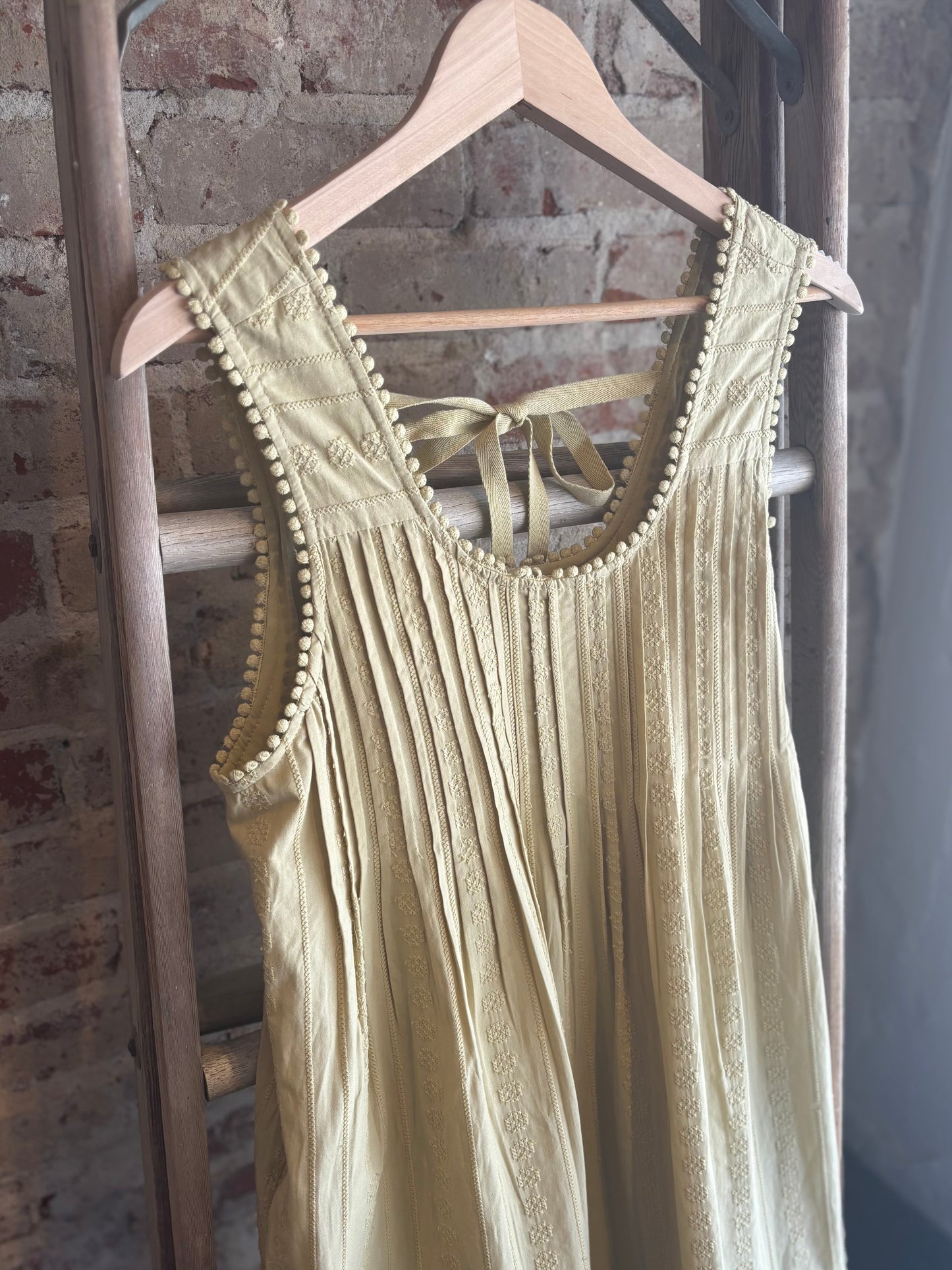 Textured Pintuck Mini Dress - Light Olive