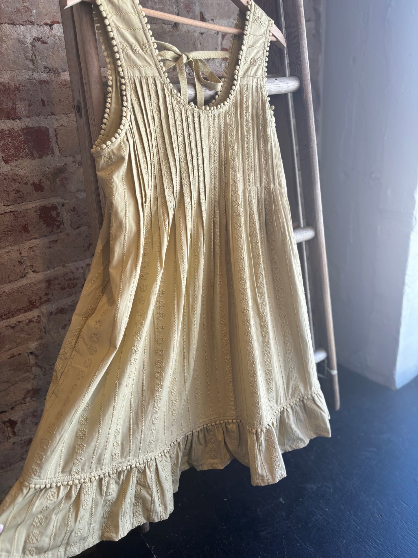 Textured Pintuck Mini Dress - Light Olive