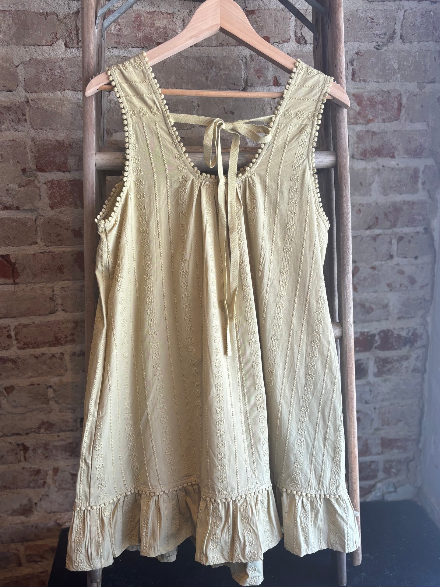 Textured Pintuck Mini Dress - Light Olive