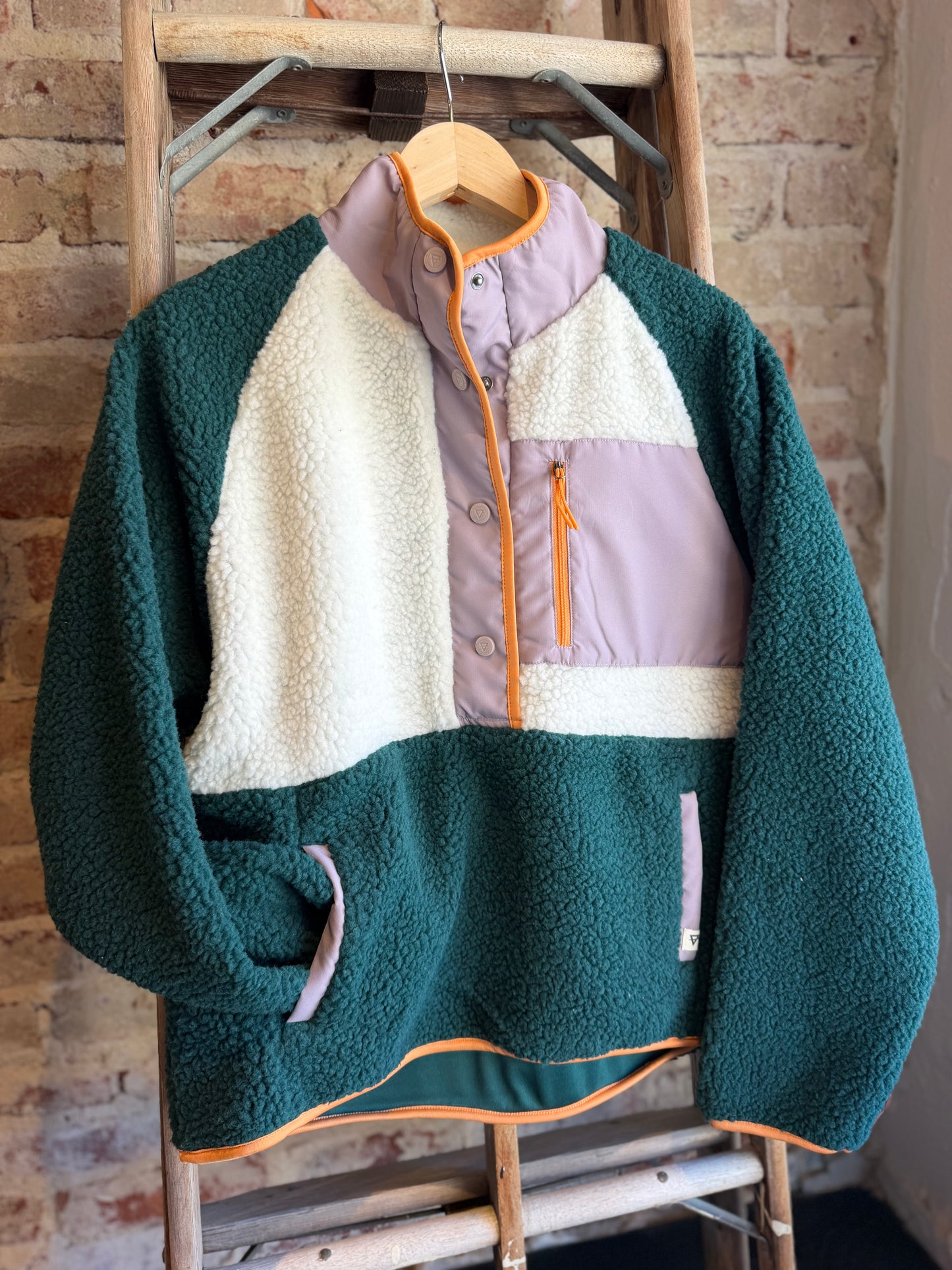 Jersey Lined Snap-up Pullover -Pine
