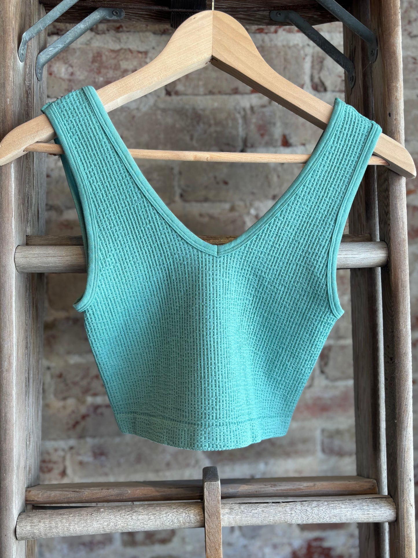 Seamless Reverse Ribbed Top- Teal