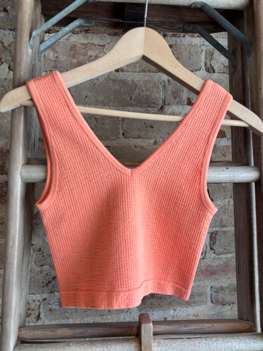 Seamless Reverse Ribbed Top- Coral