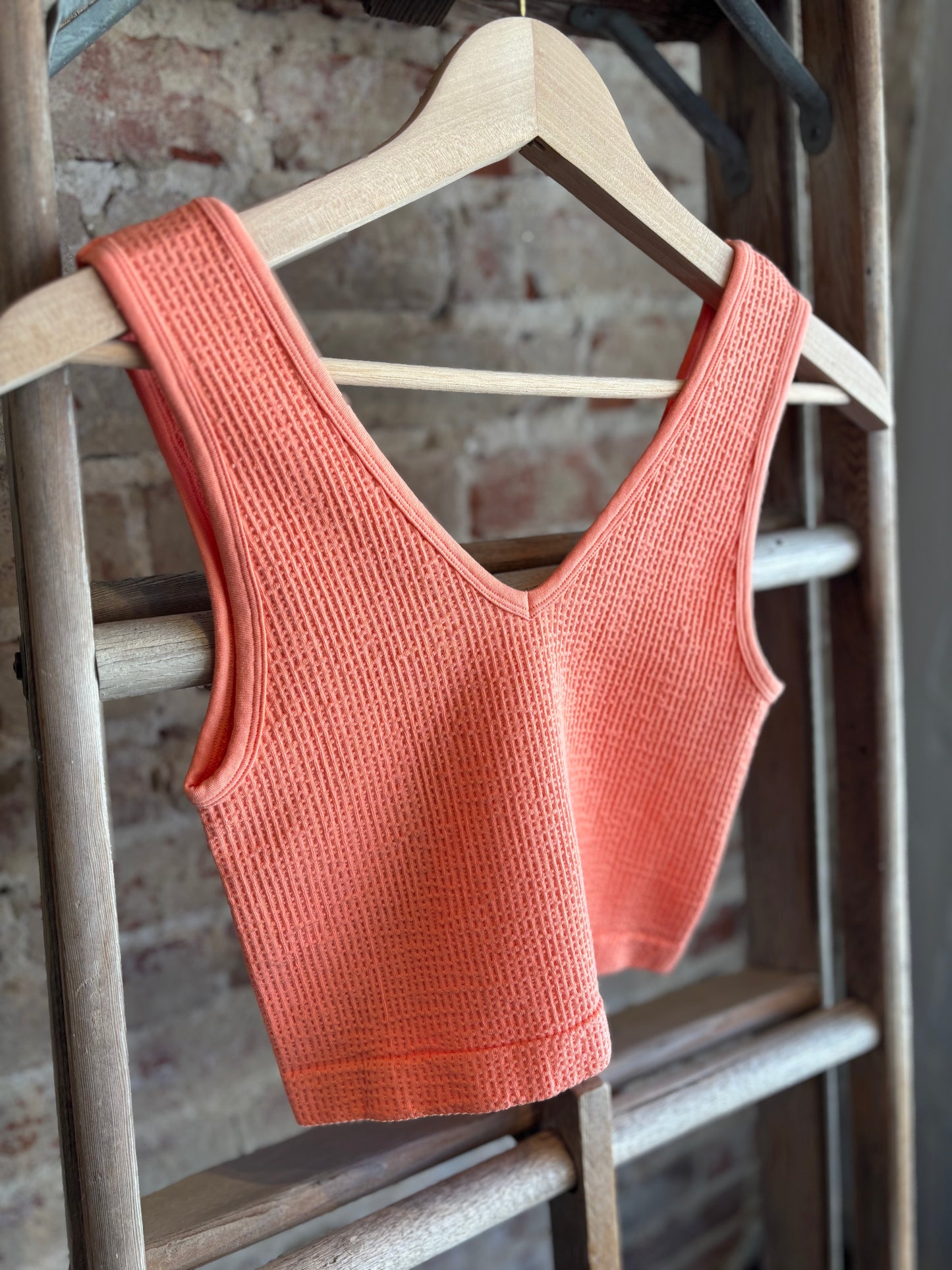 Seamless Reverse Ribbed Top- Coral