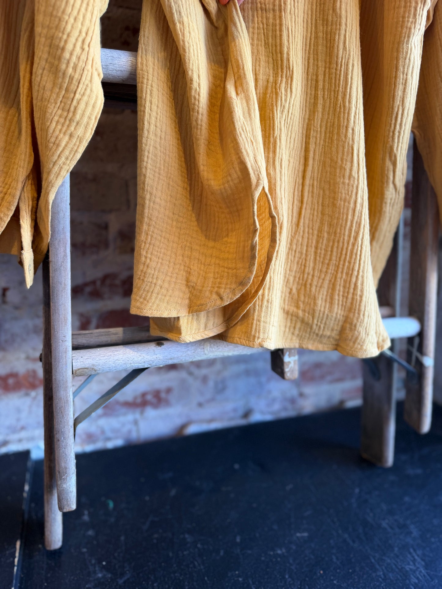 Gauze Puff Long Sleeve Blouse-Mustard