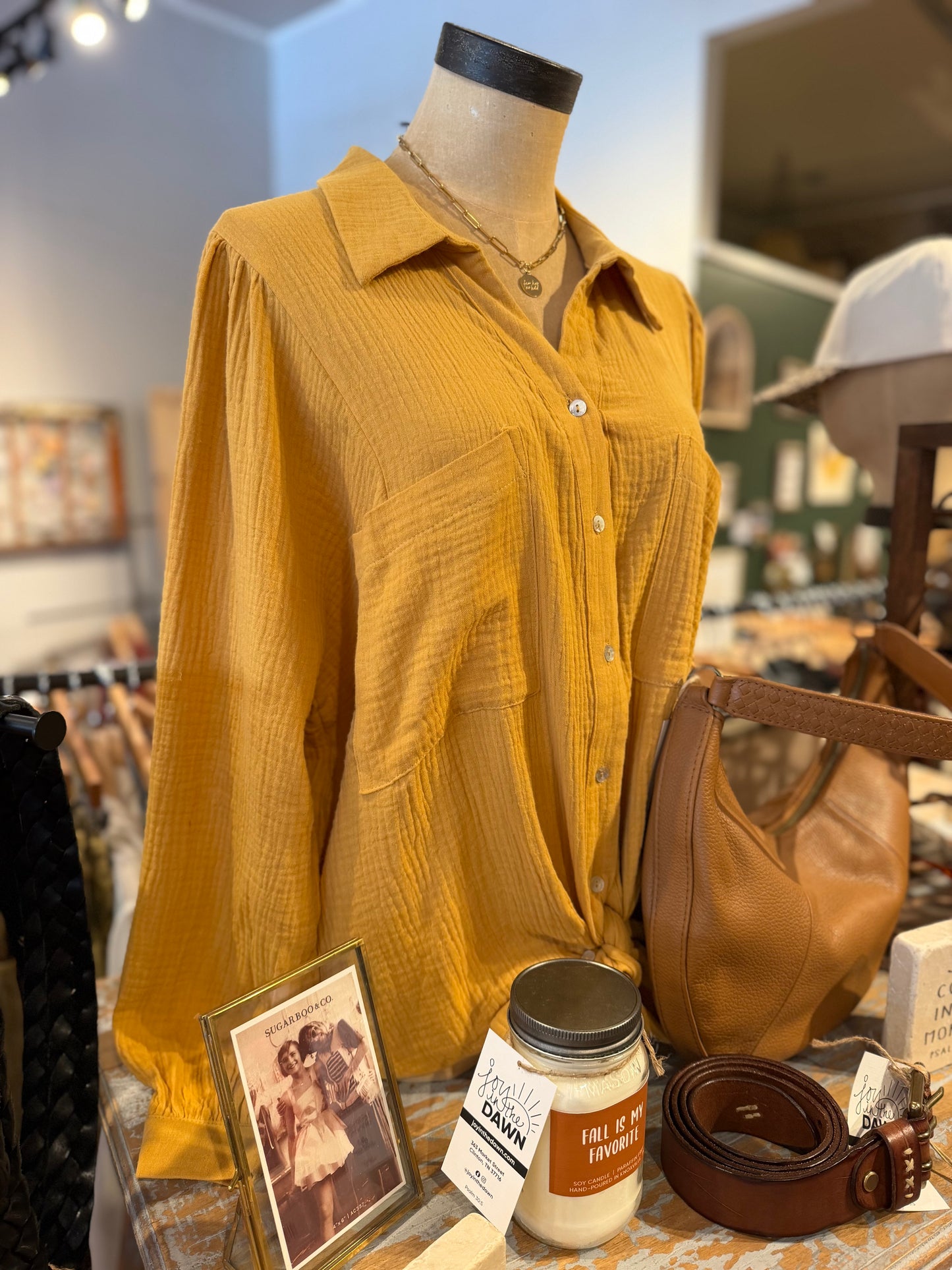 Gauze Puff Long Sleeve Blouse-Mustard