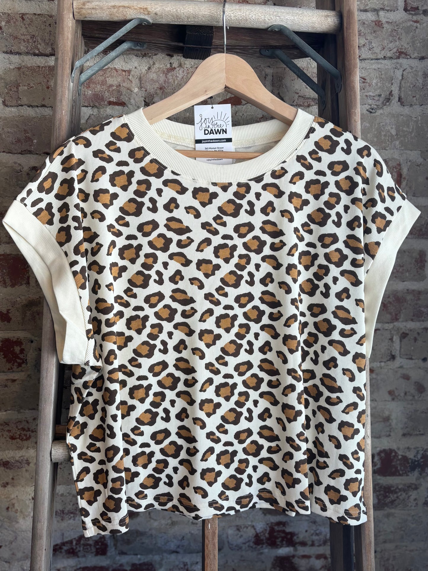 Leopard Print Ribbed 2-piece Set - Cream