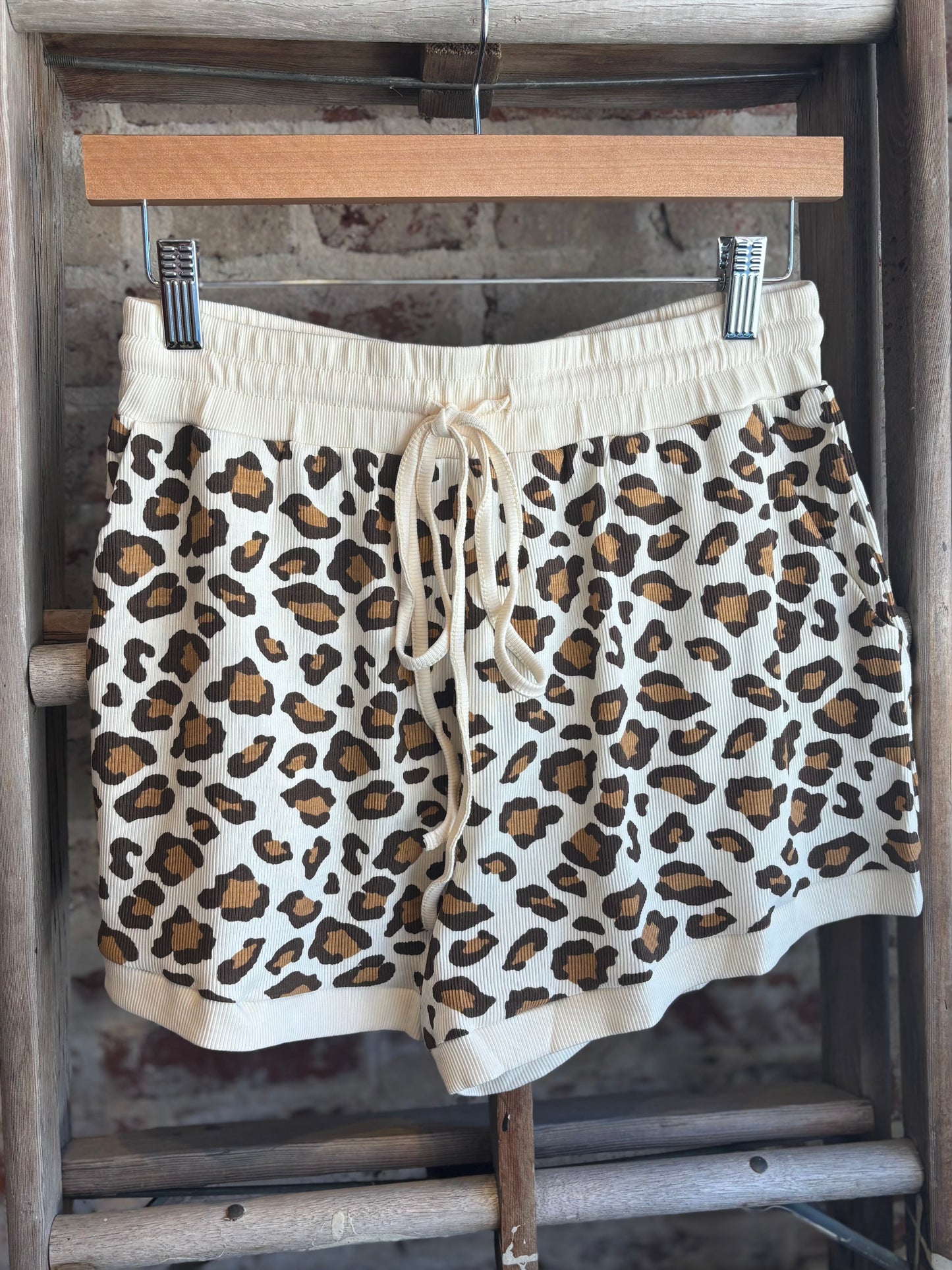 Leopard Print Ribbed 2-piece Set - Cream