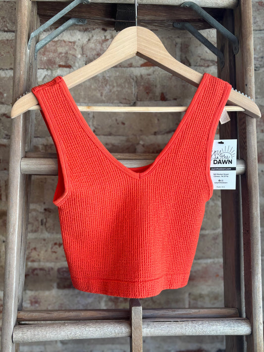 Seamless Reverse Ribbed Top- Tomato Red