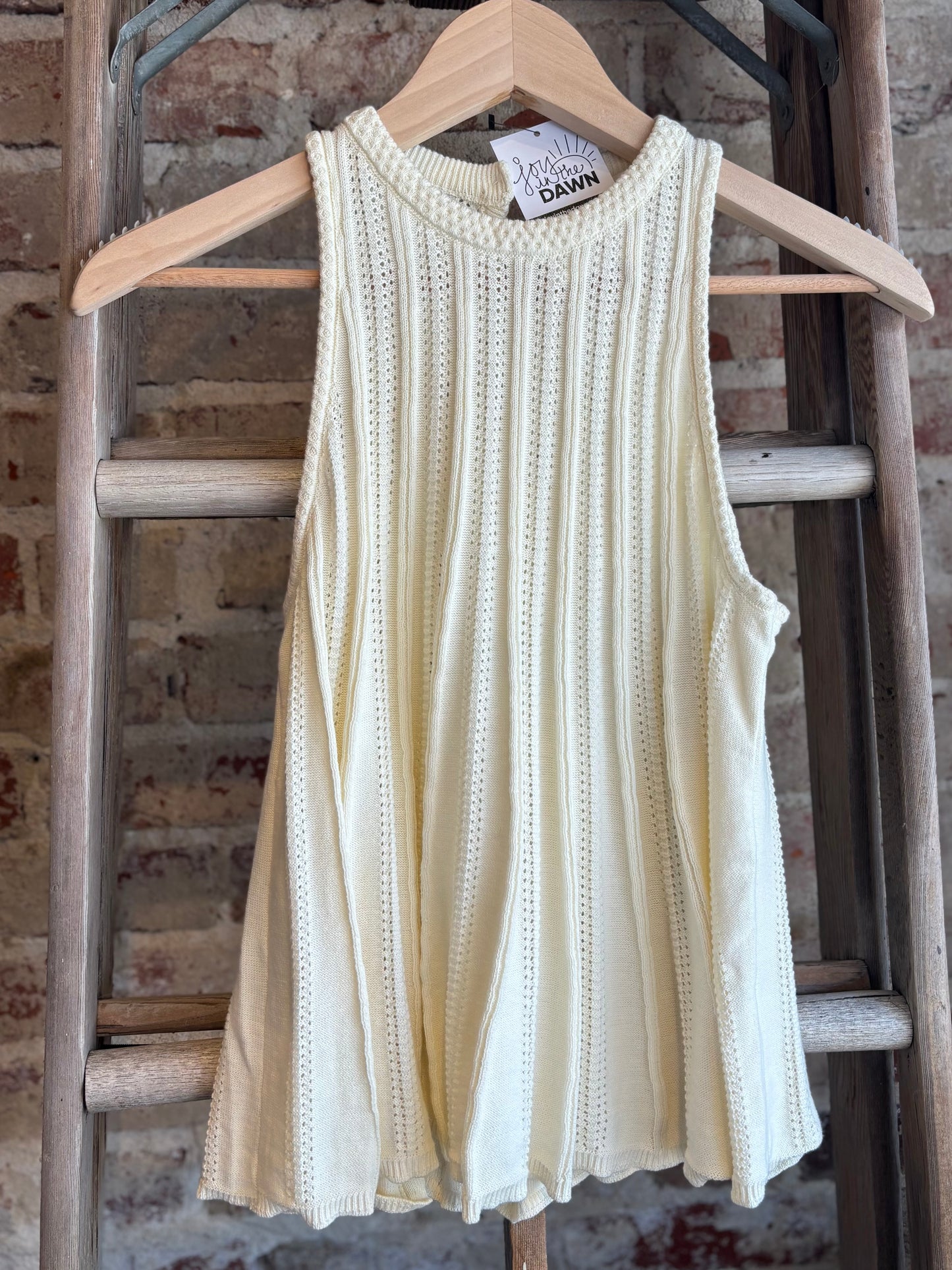 Sleeveless Knit Flared Hem Top - Ivory