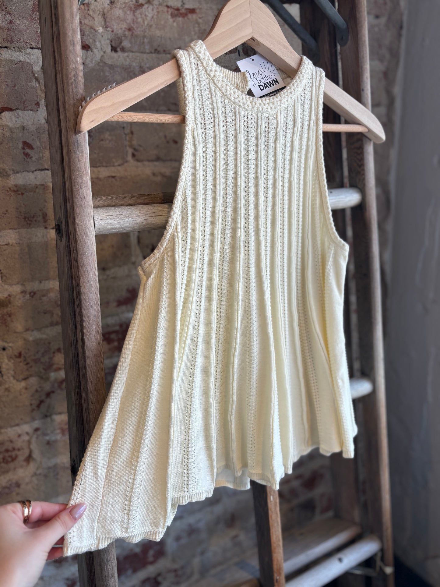 Sleeveless Knit Flared Hem Top - Ivory