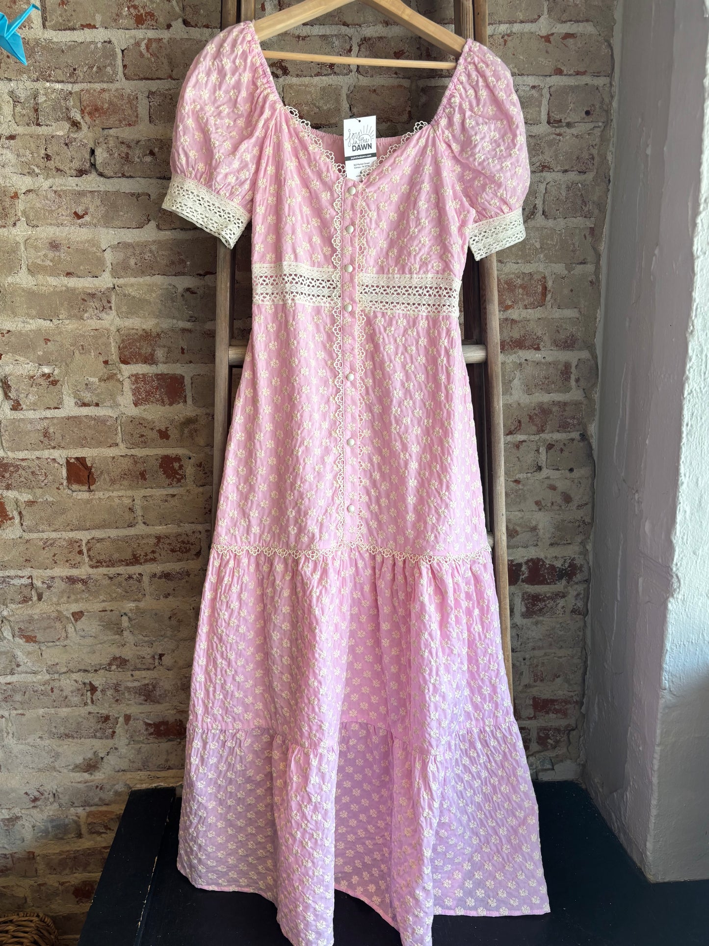 Pink Lace Trimmed Maxi Dress