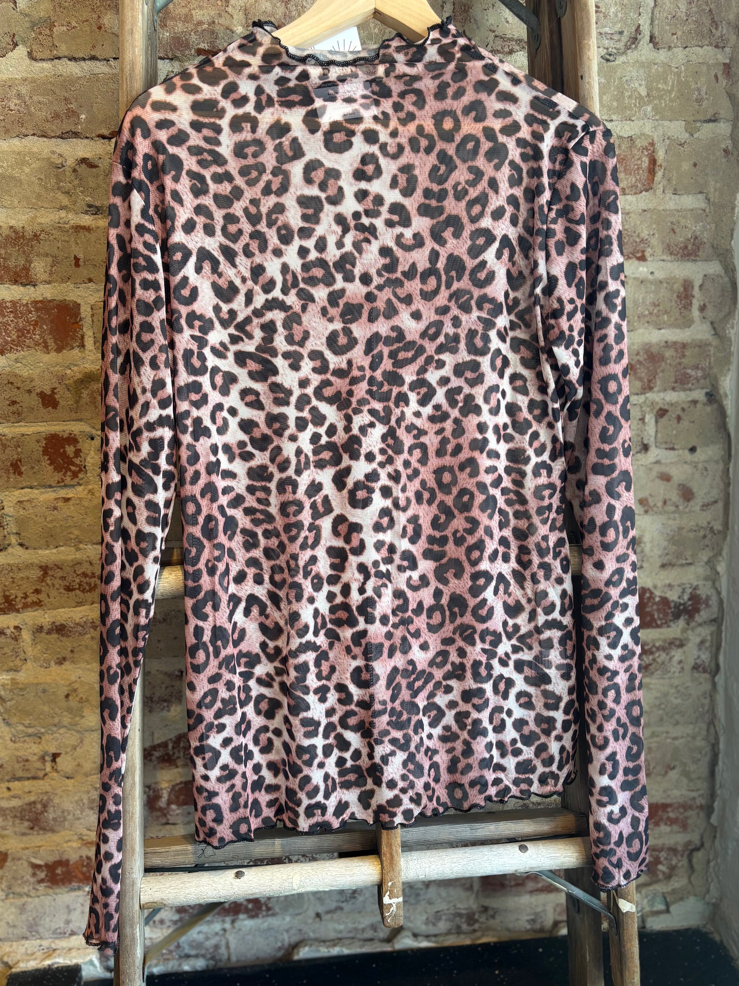 Animal Print Mesh Long Sleeve Top