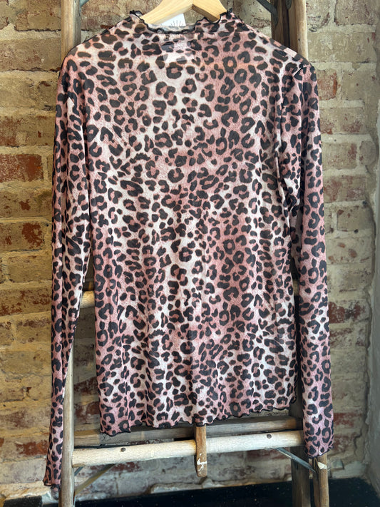Animal Print Mesh Long Sleeve Top