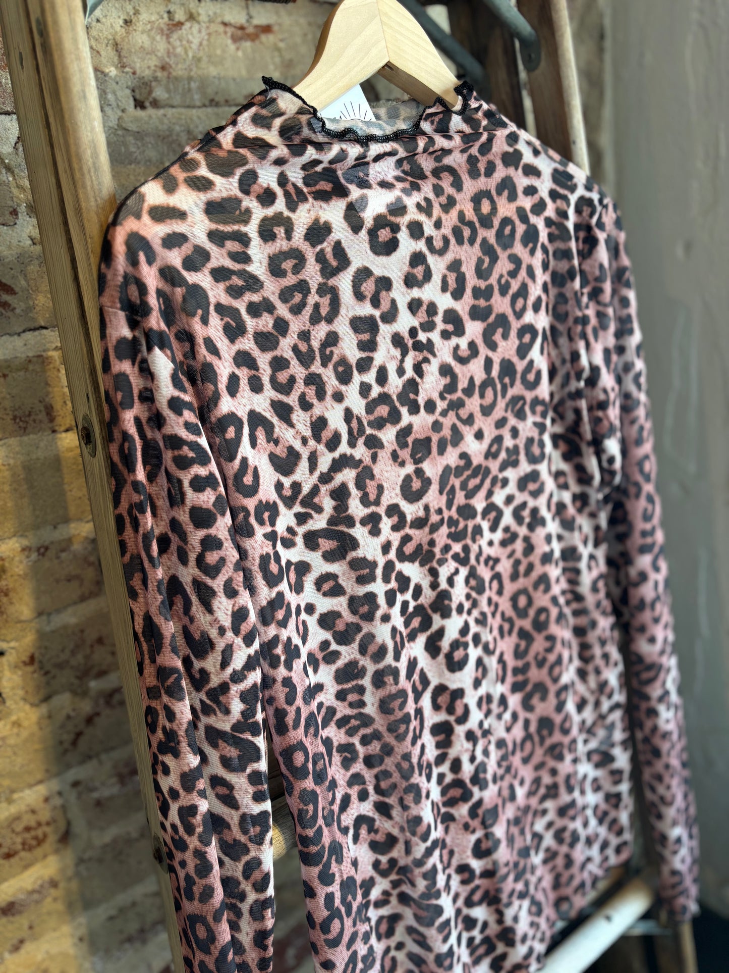 Animal Print Mesh Long Sleeve Top