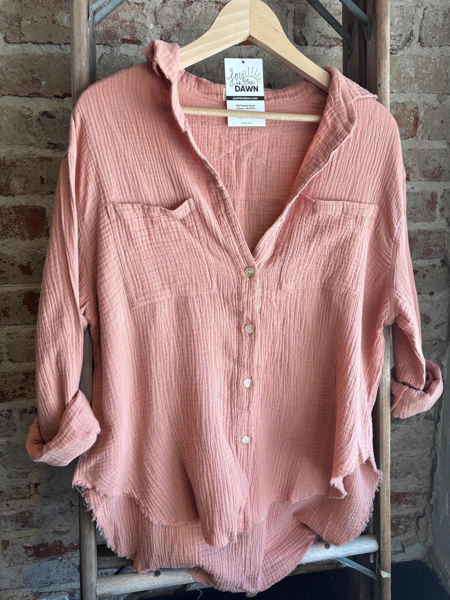 Gauze Long Sleeve Button Down- Peach
