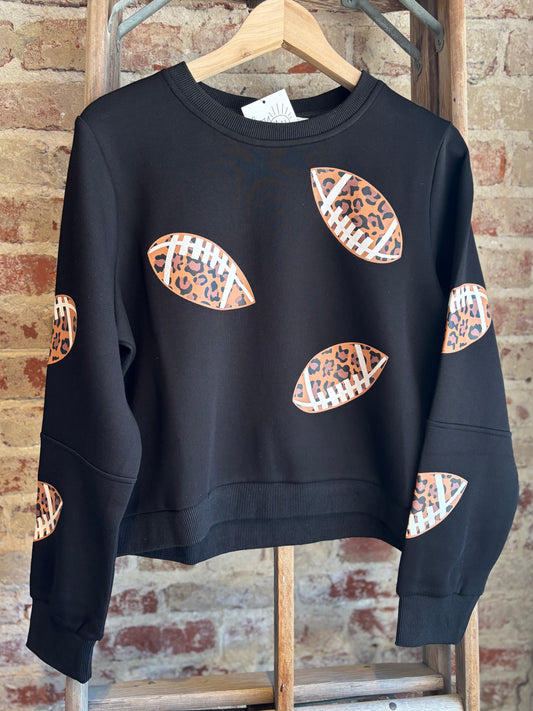 Leopard Football Pullover - Black