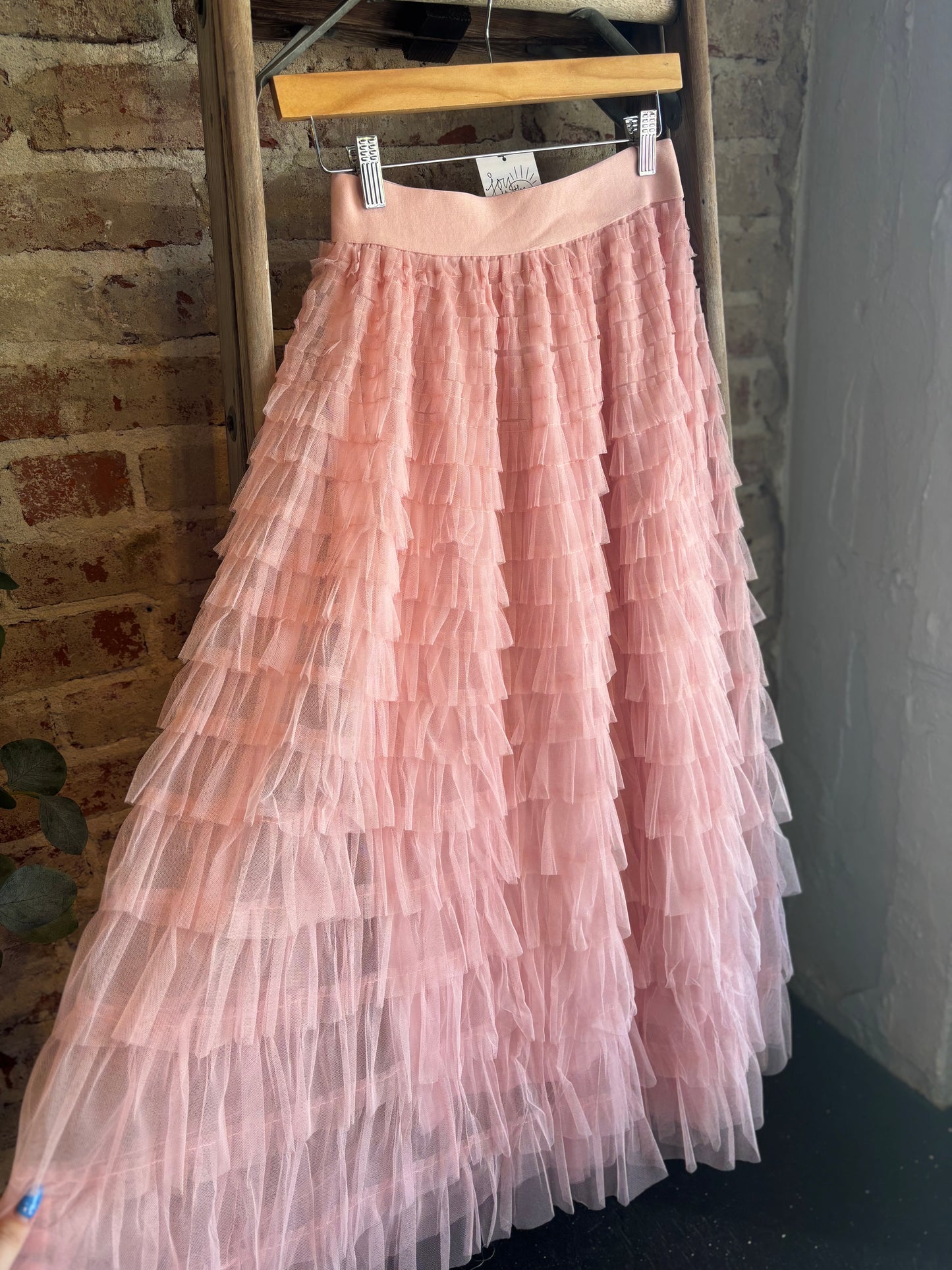 Tulle Tiered Maxi Skirt - Blush