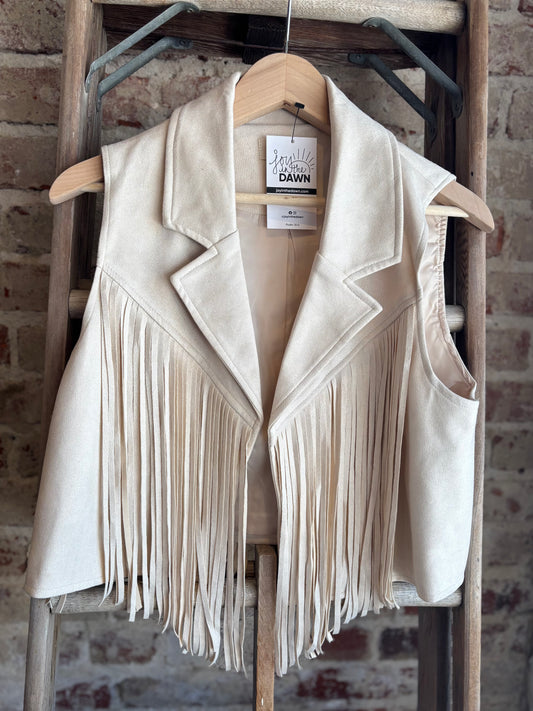 Cream Suede Fringe Vest