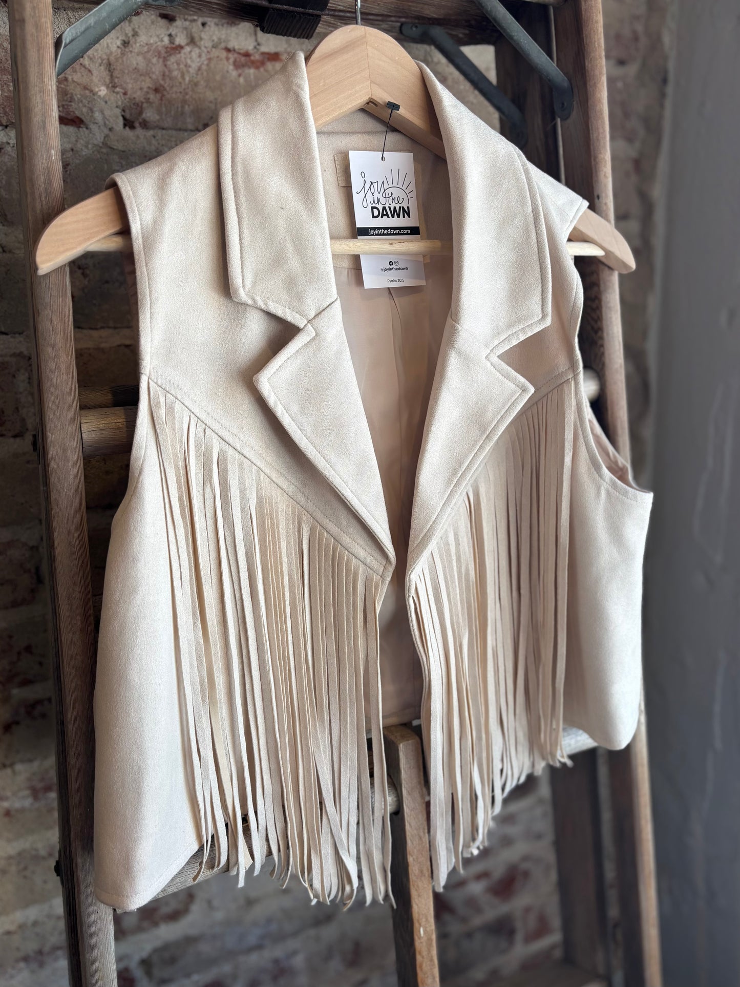Cream Suede Fringe Vest
