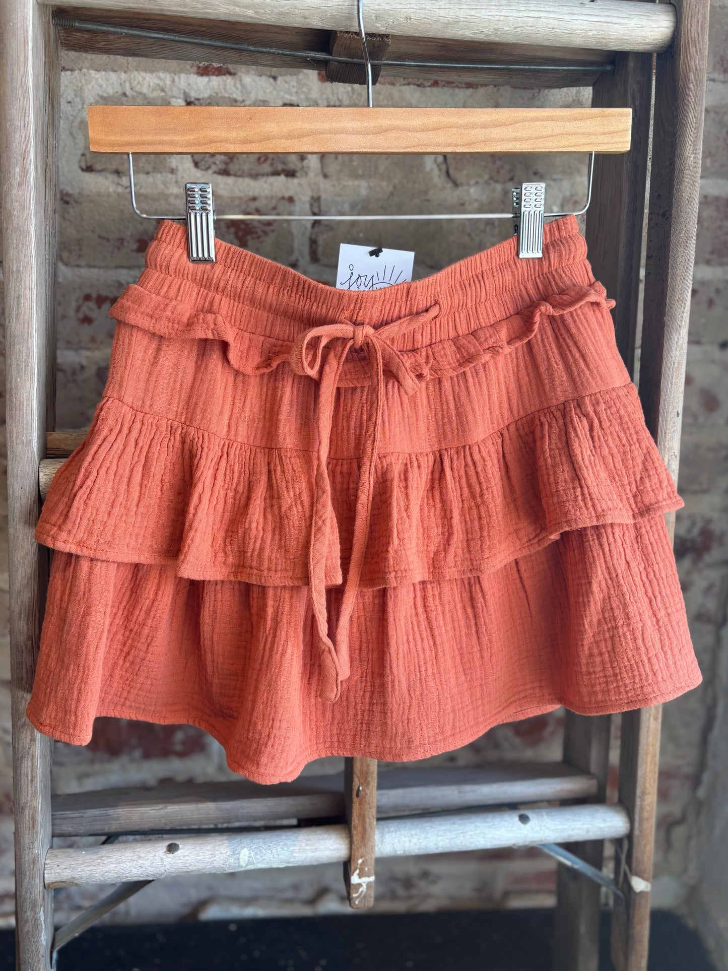 Tiered Gauze Mini Skort - Burnt Orange