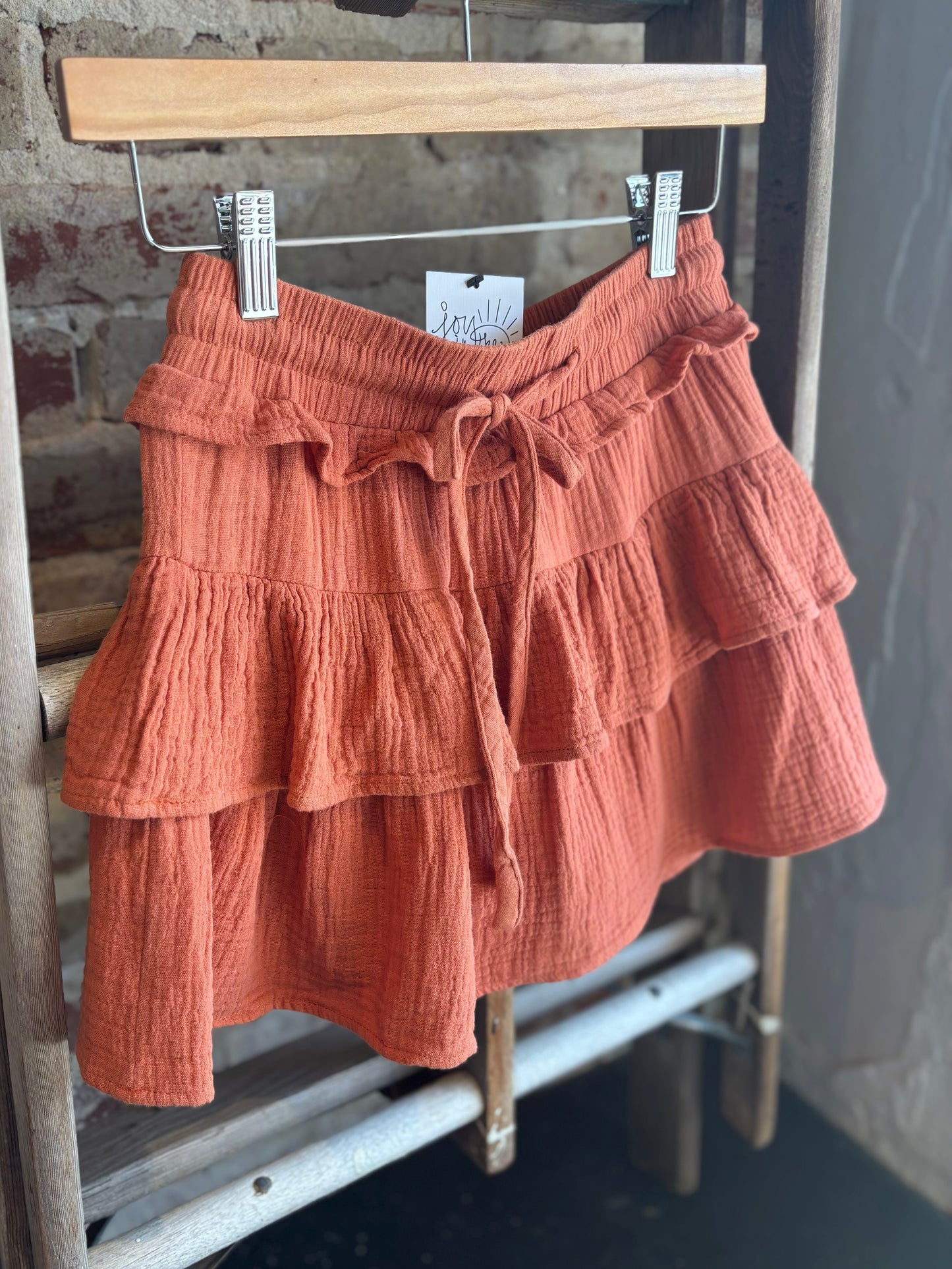 Tiered Gauze Mini Skort - Burnt Orange