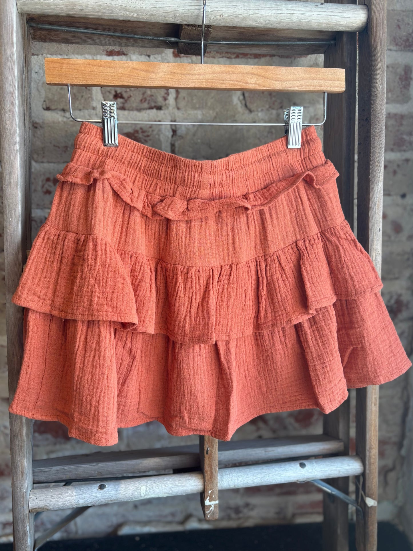 Tiered Gauze Mini Skort - Burnt Orange
