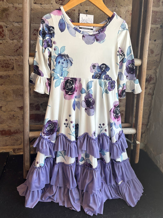 Lavender Long Sleeve Floral Dress - Toddler/Kids