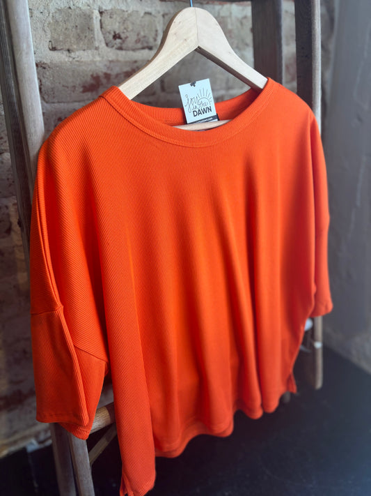 Plus- Orange Round Neck Top