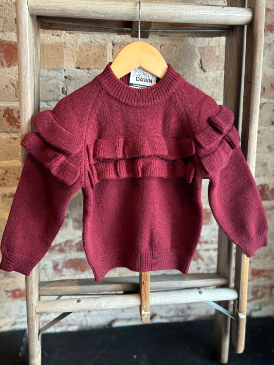 Wine Red Ruffle Sweater- Toddler/Kids