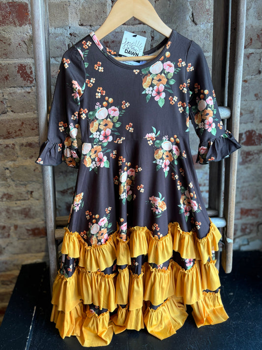 Brown Floral Long Sleeve Dress- Toddler/Youth