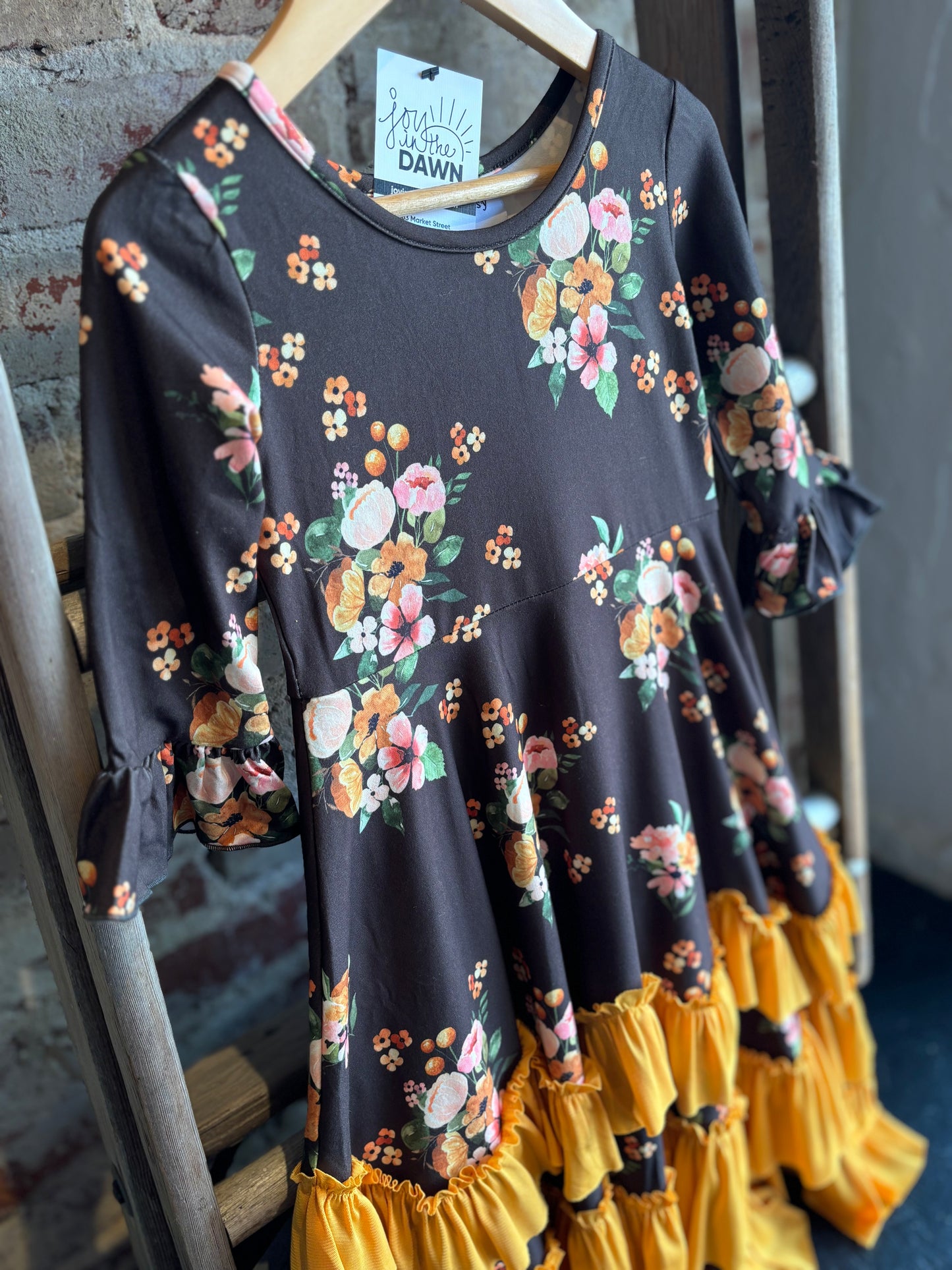 Brown Floral Long Sleeve Dress- Toddler/Youth