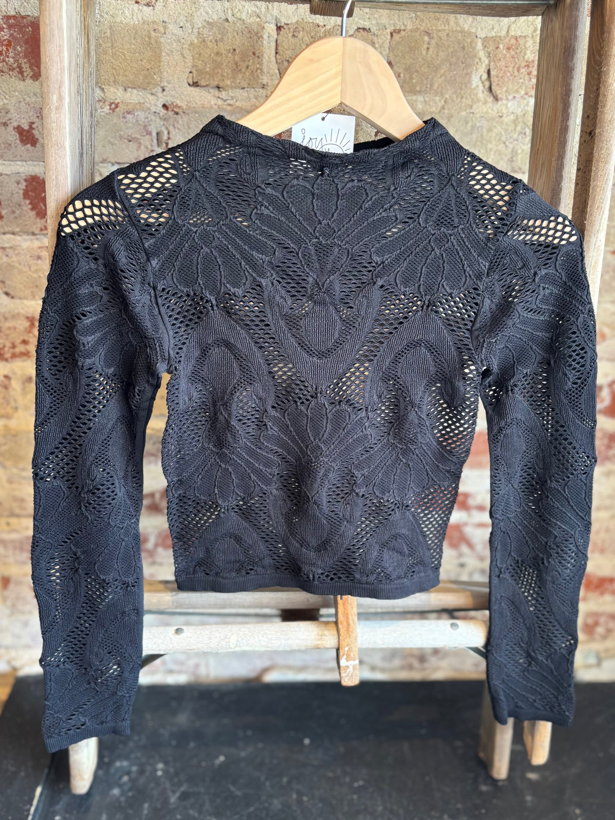 Knit Seamless Jacquard Mock Neck - Black