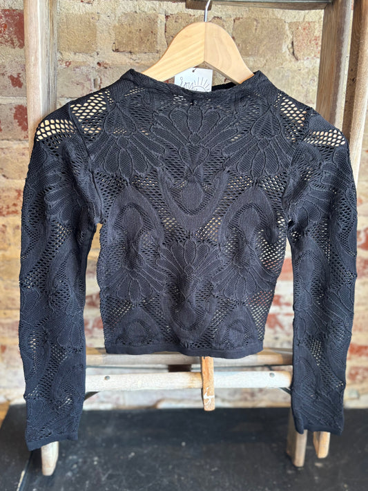 Knit Seamless Jacquard Mock Neck - Black