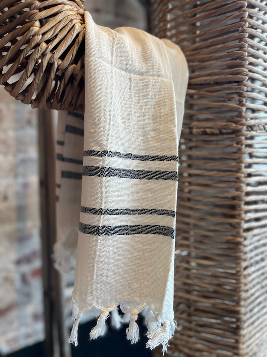 Turkish Cotton Pin Stripe Hand Towel- Black