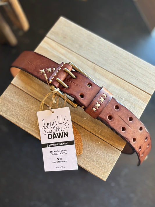 Rugged Hardware Leather Buckle Belt- Chestnut